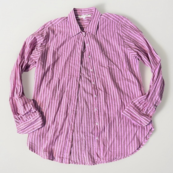Xirena‎ Cotton  Button Down Shirt Size XS Pink White  Stripe Oversized Airy - Picture 1 of 7